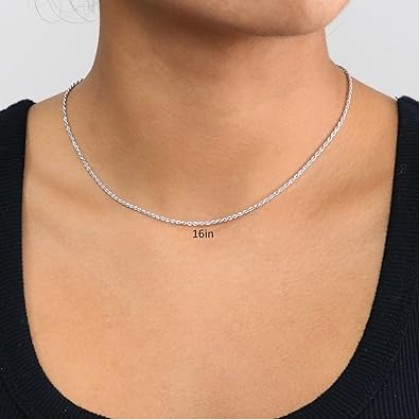 10k Real White Gold 1.5mm Rope Chain Diamond Cut Necklace (14"-26") Dainty Italian Jewelry for Men & Women