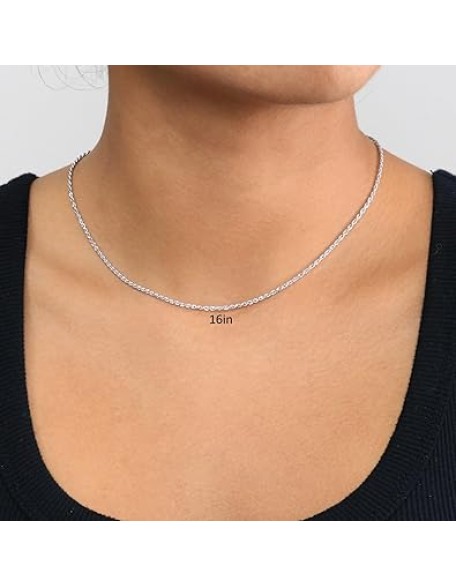 10k Real White Gold 1.5mm Rope Chain Diamond Cut Necklace (14"-26") Dainty Italian Jewelry for Men & Women