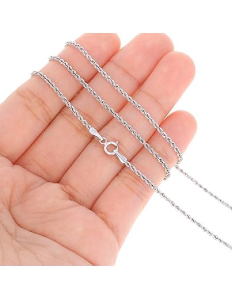 10k Real White Gold 1.5mm Rope Chain Diamond Cut Necklace (14"-26") Dainty Italian Jewelry for Men & Women