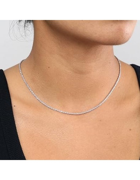 10k Real White Gold 1.5mm Rope Chain Diamond Cut Necklace (14"-26") Dainty Italian Jewelry for Men & Women