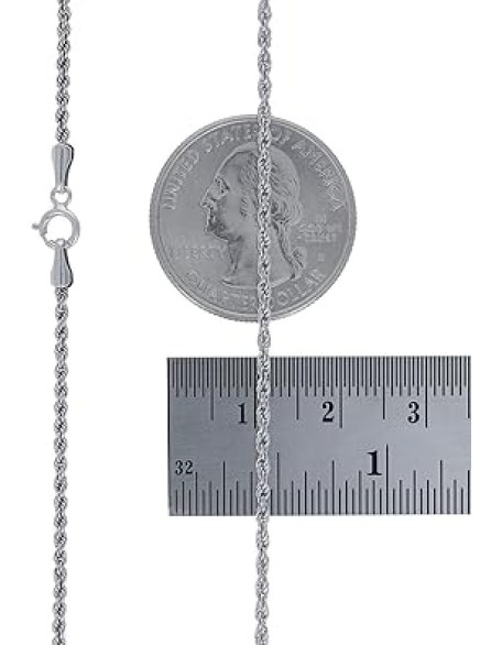 10k Real White Gold 1.5mm Rope Chain Diamond Cut Necklace (14"-26") Dainty Italian Jewelry for Men & Women