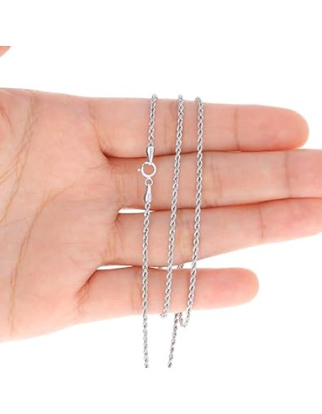 10k Real White Gold 1.5mm Rope Chain Diamond Cut Necklace (14"-26") Dainty Italian Jewelry for Men & Women