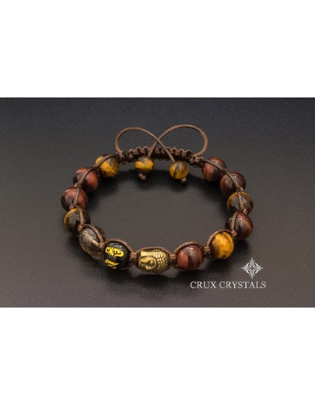 Buddha Red & Brown Tiger's Eye Beaded Bracelet Prosperity Gemstone Bracelet Beaded Macrame Tiger's Eye Tibetan Mantra Om Mani Padme Hum Men's Bracelet