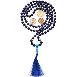 Hand Knotted Lapis Lazuli Mala Necklace - 6mm Bead Size - Birthstone Sagittarius Sun Sign - Astrological Sign Pisces - Third Eye Chakra