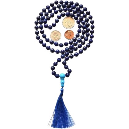 Hand Knotted Lapis Lazuli Mala Necklace - 6mm Bead Size - Birthstone Sagittarius Sun Sign - Astrological Sign Pisces - Third Eye Chakra