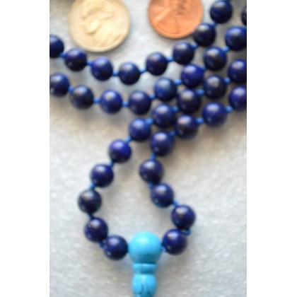 Hand Knotted Lapis Lazuli Mala Necklace - 6mm Bead Size - Birthstone Sagittarius Sun Sign - Astrological Sign Pisces - Third Eye Chakra