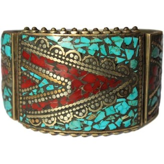 Chunky Stabilized Turquoise Mosaic Boho Bracelet For Women | Jewelry From Nepal