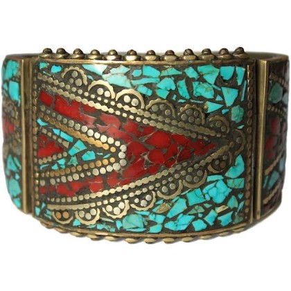 Chunky Stabilized Turquoise Mosaic Boho Bracelet For Women | Jewelry From Nepal