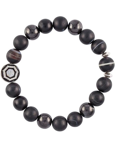 Dzi Galaxy Mala Beads Bracelet for Men – Black Sardonyx, Tibetan Dzi Bead - Handmade in North Carolina - For Strength & Protection – Made To Last (Medium)