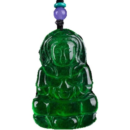 Natural Full Green Jade ice Jade Guanyin Pendant Men and Women ice Through Yang Green Old Pit Buddha Pendant Necklace