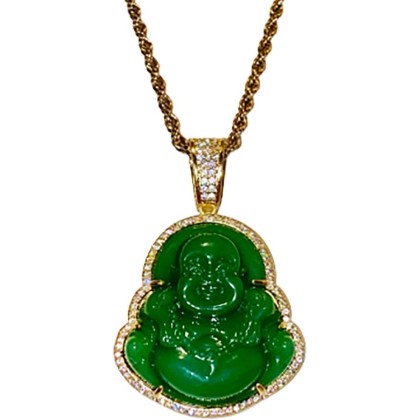 Iced Laughing Buddha Green Jade Pendant Necklace Rope Chain Genuine Certified Grade A Jadeite Jade Hand Crafted, Jade Neckalce, 14k Gold Filled Laughing Jade Buddha Necklace, Jade Medallion