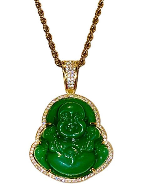 Iced Laughing Buddha Green Jade Pendant Necklace Rope Chain Genuine Certified Grade A Jadeite Jade Hand Crafted, Jade Neckalce, 14k Gold Filled Laughing Jade Buddha Necklace, Jade Medallion