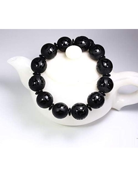 Natural Black Agate om mani Padme hum Men Women Buddha Bracelet Jewelry