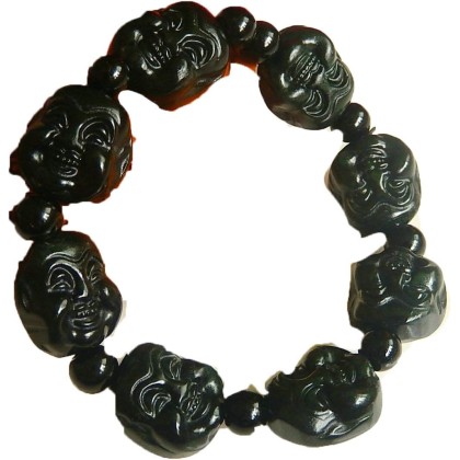 Natural Live Magnetic Health Dark Green Jade Bracelet Black Green Jade Luohan Buddha Beads Jade Bracelet Men and Women Models Laughing Buddha Jade Chain