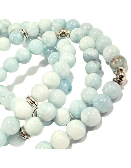 108 Mala Beads Mint Aquamarine & Lotus Charm POWERFUL EMOTIONAL HEALER Real Natural Stones Stretchy Yoga Bracelet Meditation Chakra Necklace US HANDMADE