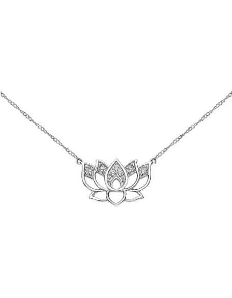 Diamond Lotus Flower Necklace in 925 Sterling Silver, 1/10ct (I-J Color, I3 Clarity), 17 inch
