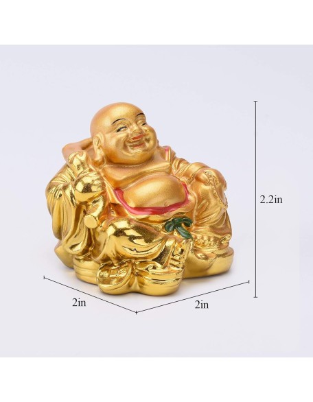 Resin Feng Shui Golden Laughing Sitting Buddha Colorful Statue Wealth Luck Home Desk Decoration Gift 2.2'' (H) TQZDBS63