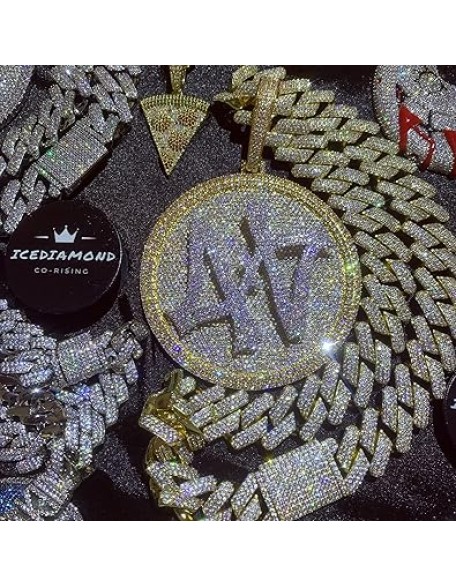 14K Hip Hop Jumbo 44 Rotating Medal Pendant with 14mm Cuban Link Chain, Gold Plated Iced Out Super Sparkling CZ Diamond Necklace for Men