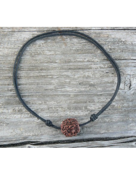 Rudraksha Pendant HANDMADE Real Original Big 5 Mukhi Mala Bead, Rudraksh Necklace on Adjustible Cotton Cord, Shiva Jewelry, Hindu protection necklace for men women (Black cotton cord)