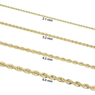 Solid 14k Yellow Gold Filled Rope Chain Necklace for Men and Women (2.1 mm, 3.2 mm, 4.2 mm or 6 mm)