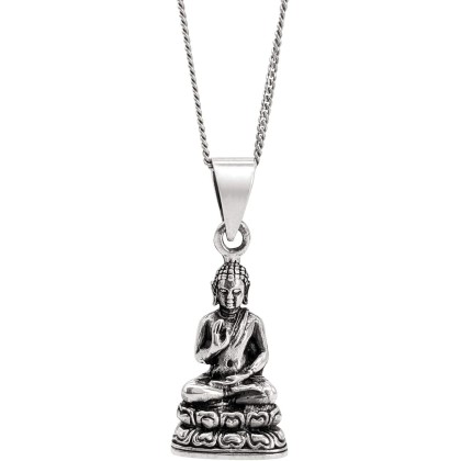 Unisex 925 Sterling Silver Protection Buddha Pendant Necklace, 18"