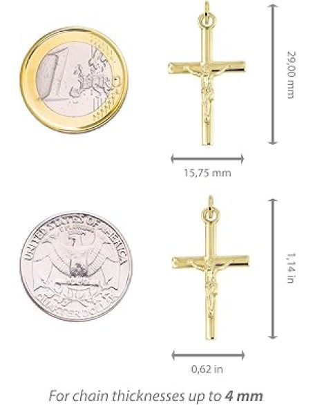 Lucchetta - 14k Gold Italian Christian Cross Pendant for Him and Her | Authentic Catholic Jesus Crucifix from Itay