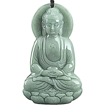 Natural Jadeite 3D Buddha Pendant Necklace Certified Grade A Untreated Burmese Jadeite Jade Hand Carved Shakyamuni Amulet for Men and Women