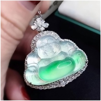 Crystal Necklaces Necklaces for Women Pendant Green Jade Buddha Pendant Laughing Buddha Statue Silver Chain Necklace Pendant/Laughing Buddha Jade Pendant Necklace