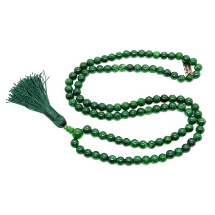 Green Jade Beaded Necklace - Virgo Birthstone Mala, 8mm Mala Beads for Peace & Harmony