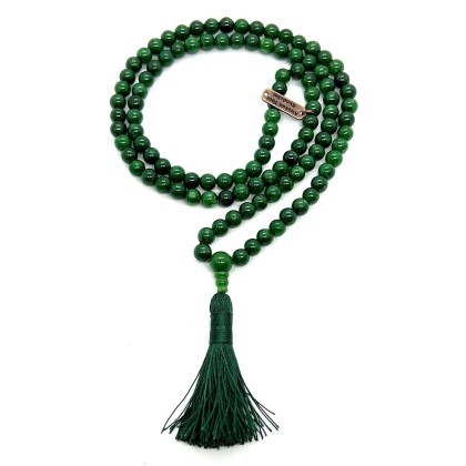Green Jade Beaded Necklace - Virgo Birthstone Mala, 8mm Mala Beads for Peace & Harmony
