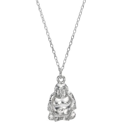 Sterling Silver Laughing Buddha Budai Pendant Necklace, 18"