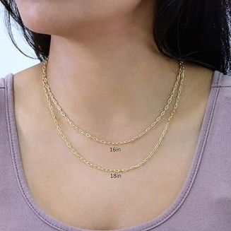 10K Real Yellow Gold Paperclip Chain Elongated Cable Link Necklace 16"-24" (2mm-7mm) Italian Jewelry for Men & Women