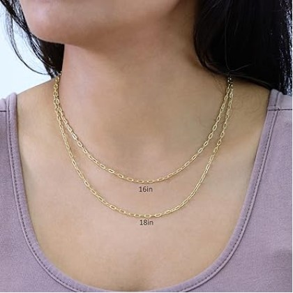 10K Real Yellow Gold Paperclip Chain Elongated Cable Link Necklace 16"-24" (2mm-7mm) Italian Jewelry for Men & Women