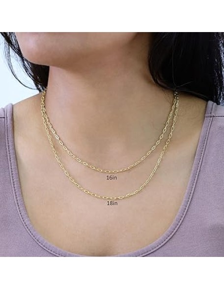 10K Real Yellow Gold Paperclip Chain Elongated Cable Link Necklace 16"-24" (2mm-7mm) Italian Jewelry for Men & Women