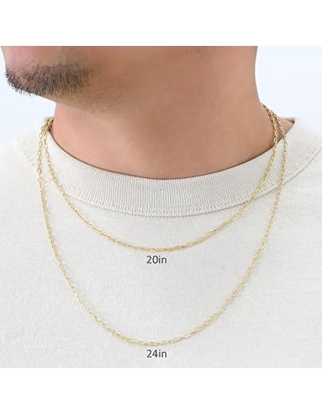10K Real Yellow Gold Paperclip Chain Elongated Cable Link Necklace 16"-24" (2mm-7mm) Italian Jewelry for Men & Women