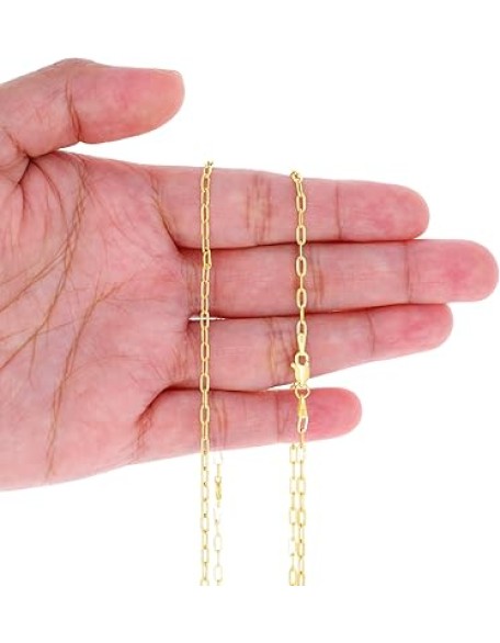 10K Real Yellow Gold Paperclip Chain Elongated Cable Link Necklace 16"-24" (2mm-7mm) Italian Jewelry for Men & Women