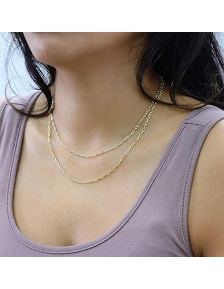 10K Real Yellow Gold Paperclip Chain Elongated Cable Link Necklace 16"-24" (2mm-7mm) Italian Jewelry for Men & Women