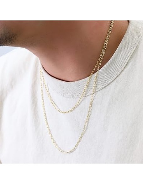 10K Real Yellow Gold Paperclip Chain Elongated Cable Link Necklace 16"-24" (2mm-7mm) Italian Jewelry for Men & Women
