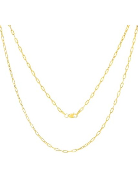 10K Real Yellow Gold Paperclip Chain Elongated Cable Link Necklace 16"-24" (2mm-7mm) Italian Jewelry for Men & Women