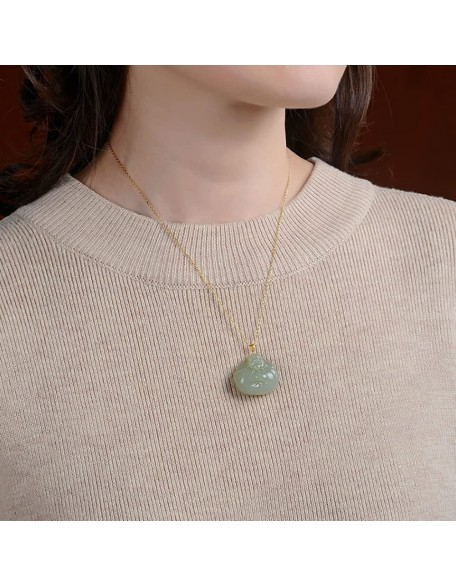 Vintage 18K Gold Plated Chain Necklaces for Women, Natural Green Jade Hug Buddha Pendant, 925 Sterling Silver Adjustable Jewelry Birthday Gift for Mom