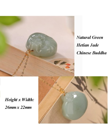 Vintage 18K Gold Plated Chain Necklaces for Women, Natural Green Jade Hug Buddha Pendant, 925 Sterling Silver Adjustable Jewelry Birthday Gift for Mom