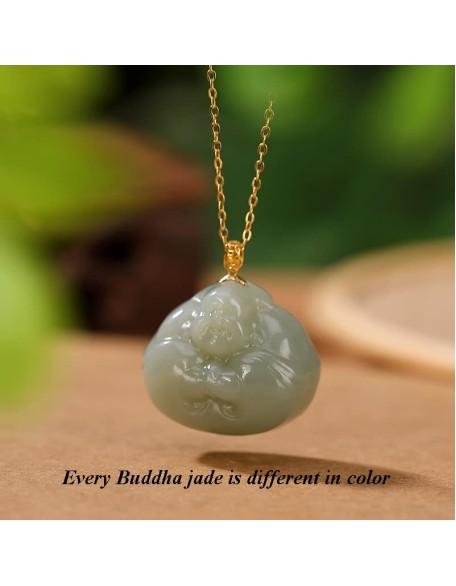 Vintage 18K Gold Plated Chain Necklaces for Women, Natural Green Jade Hug Buddha Pendant, 925 Sterling Silver Adjustable Jewelry Birthday Gift for Mom