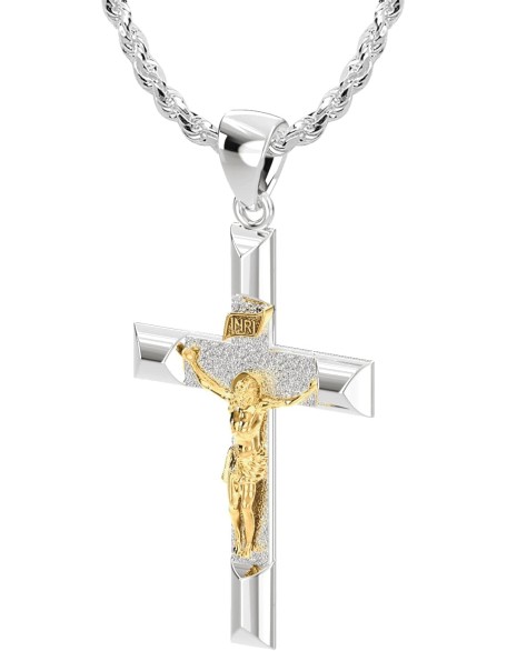 Ladies 32mm 925 Sterling Silver High Polished Crucifix Cross Pendant Necklace, 18in to 24in