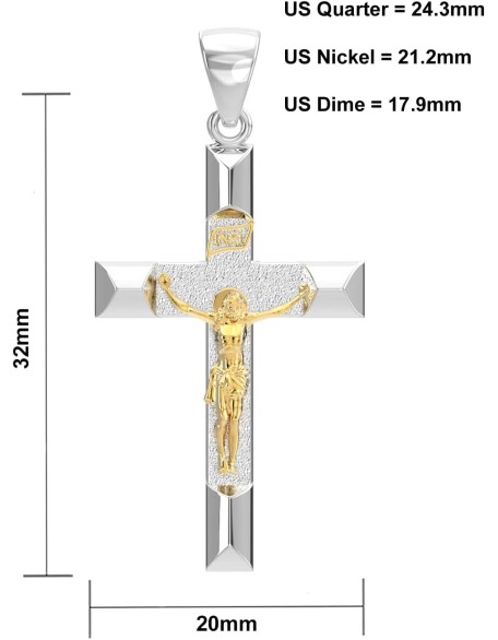 Ladies 32mm 925 Sterling Silver High Polished Crucifix Cross Pendant Necklace, 18in to 24in