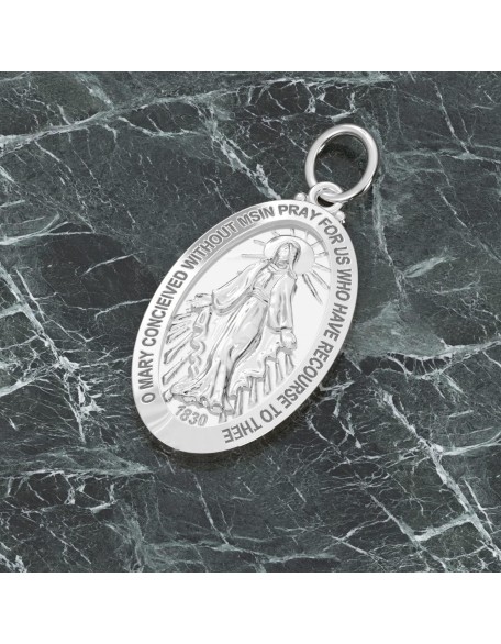 Ladies 26mm Polished 925 Sterling Silver Large Virgin Mary Pendant Necklace, 18in to 24in