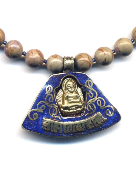 Natural Jasper Necklace, Buddha Lapis Lazuli Pendant, Buddhist Nepal Tibet Statement Buddhist Necklace, Handmade Nepal Art by AnnaArt72