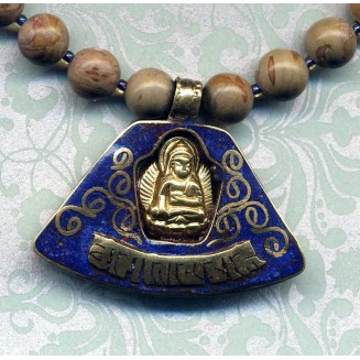 Natural Jasper Necklace, Buddha Lapis Lazuli Pendant, Buddhist Nepal Tibet Statement Buddhist Necklace, Handmade Nepal Art by AnnaArt72