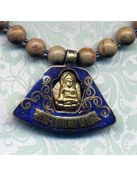 Natural Jasper Necklace, Buddha Lapis Lazuli Pendant, Buddhist Nepal Tibet Statement Buddhist Necklace, Handmade Nepal Art by AnnaArt72