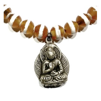 Buddha Necklace, Orange Dzi Onyx Necklace, Nepal Buddha Pendant Necklace, Buddhist Jewelry By AnnaArt72