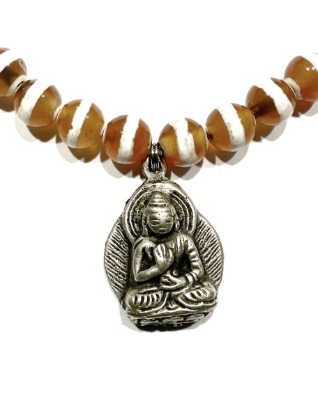 Buddha Necklace, Orange Dzi Onyx Necklace, Nepal Buddha Pendant Necklace, Buddhist Jewelry By AnnaArt72